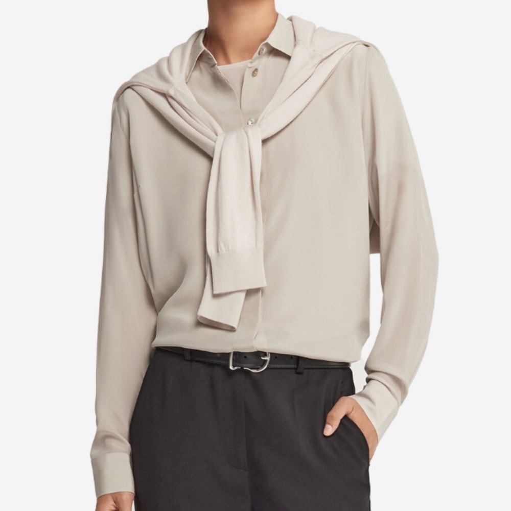 Falconeri Silk Collared Shirt size small tanned / beige